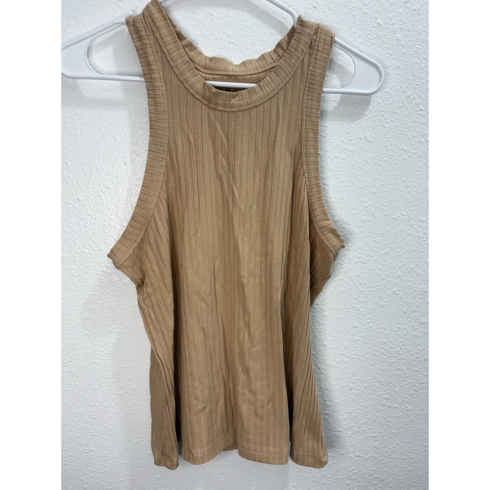 FP Movement Ribbed Sleeveless Beige Tank Top Size Large Athleisure Gymcore